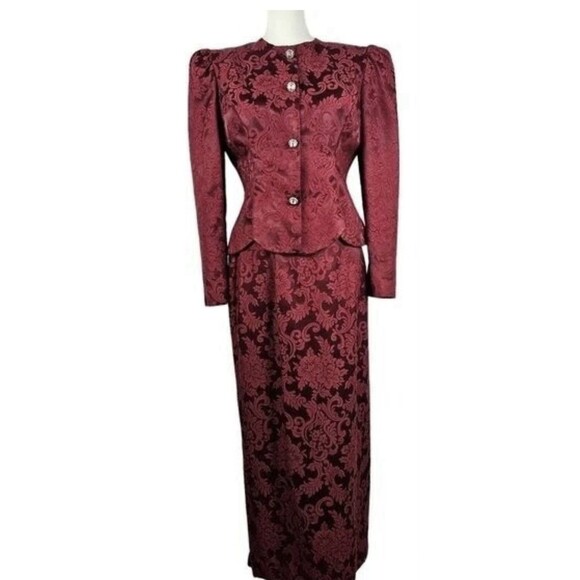 Vtg 80s Jessica McClintock Bridal Brocade Mother Of Bride Suit 8 Wedding Holiday - Picture 1 of 16